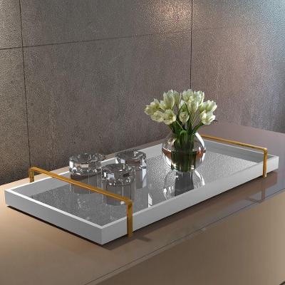 Bandeja Decorativa Espelhada Alça Dourada em MDF Branca Lar Flex Móveis