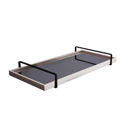Bandeja Decorativa Espelhada Alça Preta Laca Off White Lar Flex Móveis