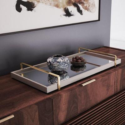 Bandeja Decorativa Espelhada Alça Dourada Off White Lar Flex Móveis