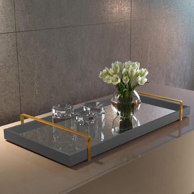 Bandeja Decorativa Espelhada Alça Dourada Laca Concreto Lar Flex Móveis