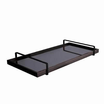 Bandeja Decorativa Espelhada Alça Preta MDF Laca Preto Lar Flex Móveis