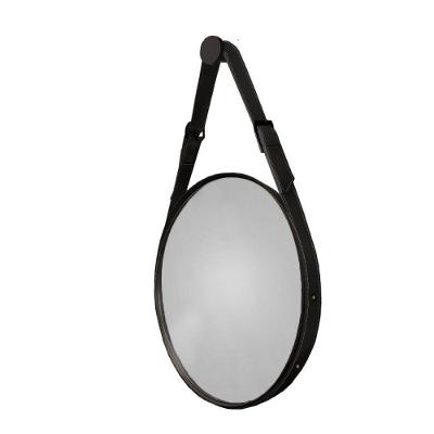 Espelho Decorativo Fine Redondo 75CM Alça Couro Sintético Preto Lar Flex Móveis