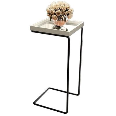 Mesa de Apoio Lateral Espelhada Retangular MDF Metal 38CM Off White