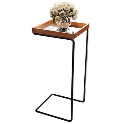 Mesa de Apoio Lateral Espelhada Retangular MDF Metal 38CM Castanho