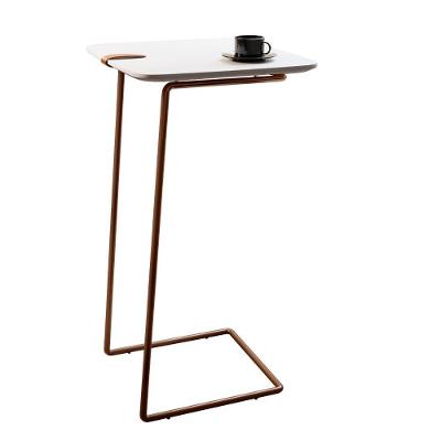 Mesa Apoio Lateral Sofá Atenas Retangular MDF Aço 41CM Branco