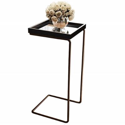 Mesa de Apoio Lateral para Sofá Espelhada MDF Metal 38CM Preto