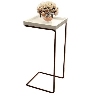 Mesa de Apoio Lateral para Sofá Pé Café MDF Metal 38CM Off White