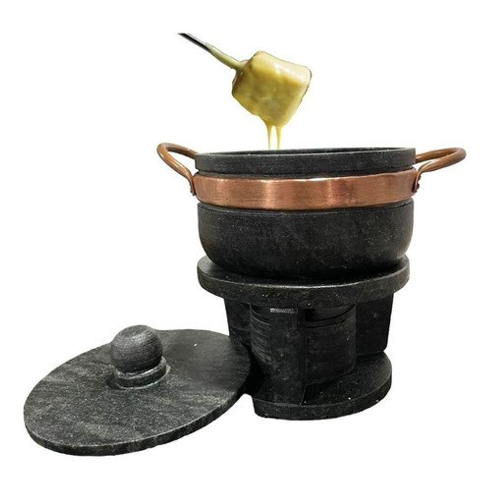 Kit Fondue De Pedra Sabao Chapa 37 Cm + Panelas De 500 E 800 Ml + 6 Cumbucas + 6 Garfinhos - 4