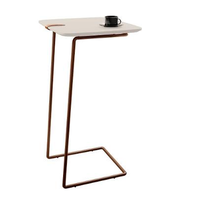 Mesa Apoio Lateral Sofá Atenas Retangular MDF Aço 41CM Off White