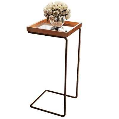 Mesa de Apoio Lateral para Sofá Retangular MDF Metal 38CM Castanho