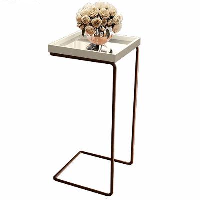 Mesa de Apoio Lateral para Sofá Retangular MDF Aço 38CM Off White Lar Flex Móveis