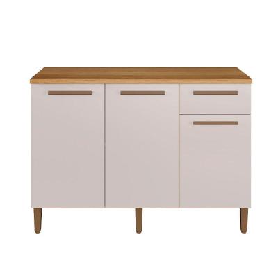 Balcão de Cozinha Clássico 3 Portas 91CM Cinamomo e Off White Arte Móveis
