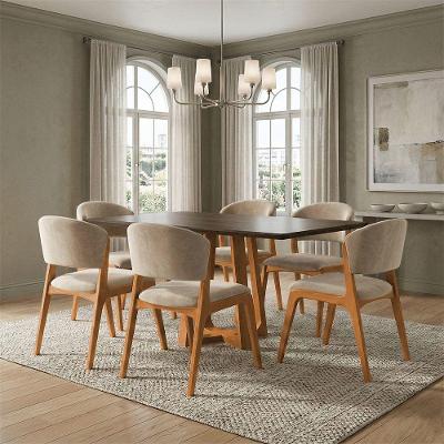 Conjunto de Jantar Julia 6 Lugares MDF Freijó Veludo Bege 160CM Ideal Decor