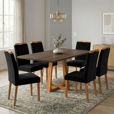 Conjunto Jantar Julia 6 Lugares Freijó Cadeiras Heloísa Preto Veludo 160CM Ideal Decor