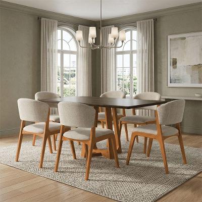 Conjunto de Jantar Julia 6 Lugares MDF Cadeiras Linho Bege Ideal Decor