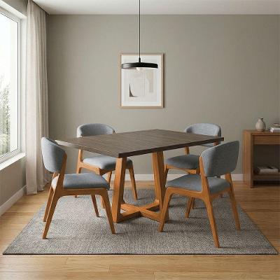 Conjunto Jantar Isabela 4 Lugares Freijó Cadeiras Linho Cinza 120CM Ideal Decor