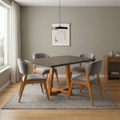 Conjunto Jantar Isabela 4 Lugares Freijó Cadeiras Kethellen Bege Veludo 120CM Ideal Decor