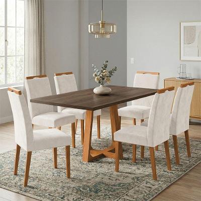Conjunto Jantar Julia 6 Lugares Freijó Cadeiras Heloísa Bege Veludo Ideal Decor
