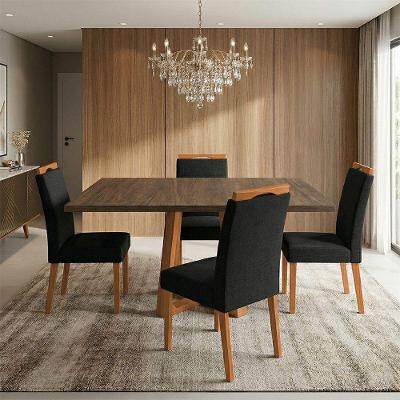 Mesa Isabela 4 Lugares Retangular MDP 120CM Freijó Preto Linho Ideal Decor