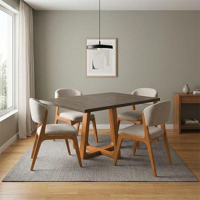 Conjunto Isabela 4 Lugares MDP Freijó Cadeiras Kethellen Bege Linho Ideal Decor