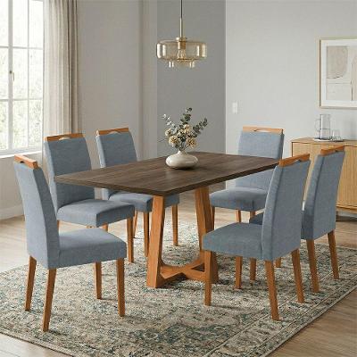 Conjunto Jantar Julia 6 Lugares Freijó Cadeiras Heloísa Cinza Linho 160CM Ideal Decor