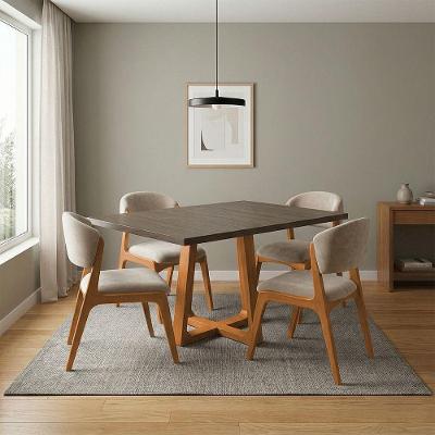 Conjunto Isabela 4 Lugares Freijó Cadeiras Kethellen Bege Veludo 120CM Ideal Decor