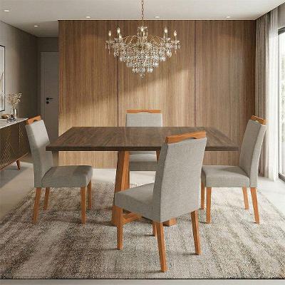 Conjunto Jantar Isabela 4 Lugares Freijó Cadeiras Heloísa Bege Linho 120CM Ideal Decor