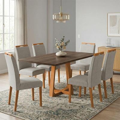 Conjunto Jantar Julia 6 Lugares Freijó Cadeiras Heloísa Bege Linho 160CM Ideal Decor