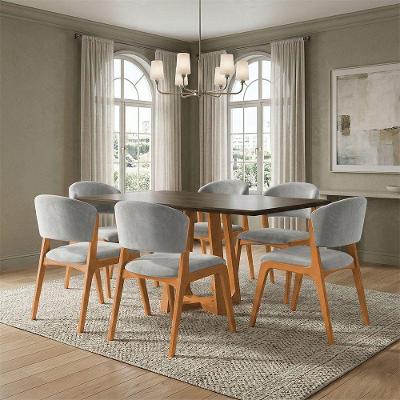 Conjunto de Jantar Julia 6 Lugares MDP Cadeiras Veludo Cinza Ideal Decor