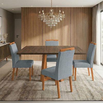 Conjunto Jantar Isabela 4 Lugares Freijó Cadeiras Cinza Linho 120CM Ideal Decor