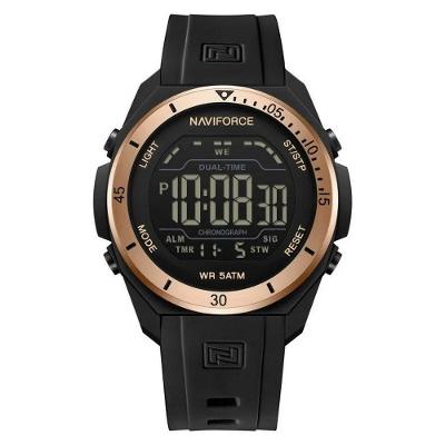 Relógio Digital Masculino LED Silicone 5ATM à Prova D'água Preto Naviforce
