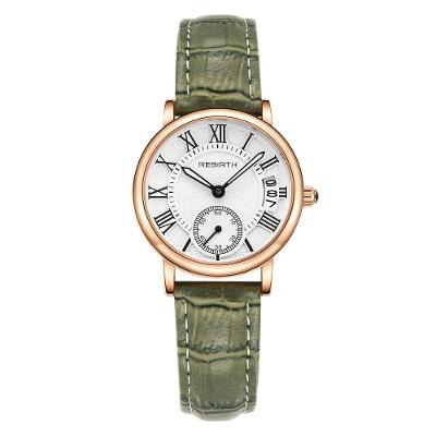 Relógio de Pulso Masculino Rebirth Fashion Analógico Couro Verde Sanda
