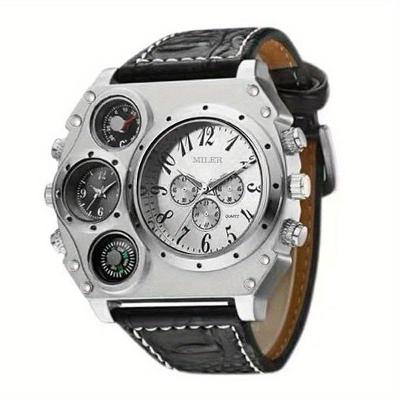 Relógio de Pulso Masculino Analógico Pulseira de Couro Mostrador Grande Branco Sanda