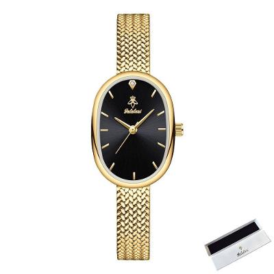 Relógio de Pulso Feminino Analógico Quartzo Aço Inox Oval Preto Sanda