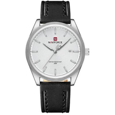 Relógio de Pulso Masculino Analógico Couro 3ATM Branco e Preto Naviforce