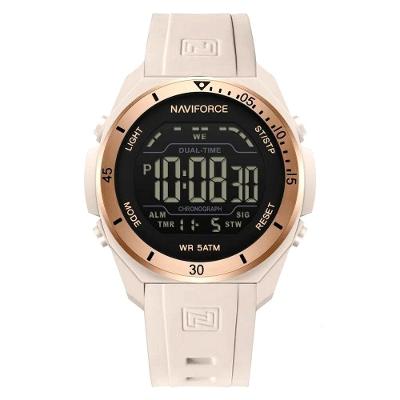 Relógio Digital Esportivo Masculino Silicone LED Rosa Naviforce