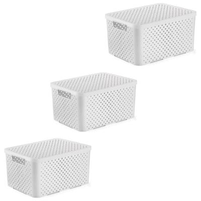 Kit 4 Caixas Organizadoras Quadriculadas Multiuso Brancas 16L e 6L