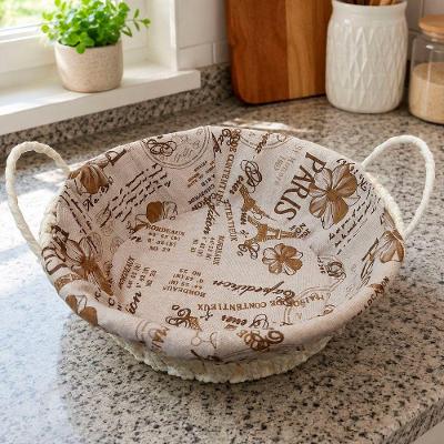 Cesta Metal Revestido Tecido Centro de Mesa 24cm Branco Chic Paris