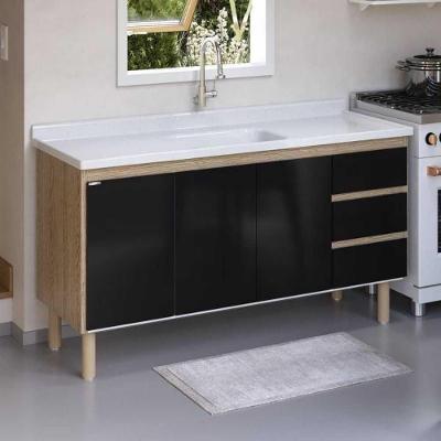 Gabinete de Cozinha Gabinete de Cozinha 144cm Preto para Cozinha Planejada AJ Rorato