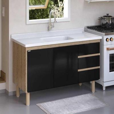 Gabinete de Cozinha Atenas 116cm Preto para Espaço Gourmet AJ Rorato