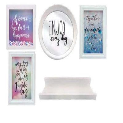 Kit Decorativo de Parede Espelho Quadro Prateleira 5 Peças Yeet