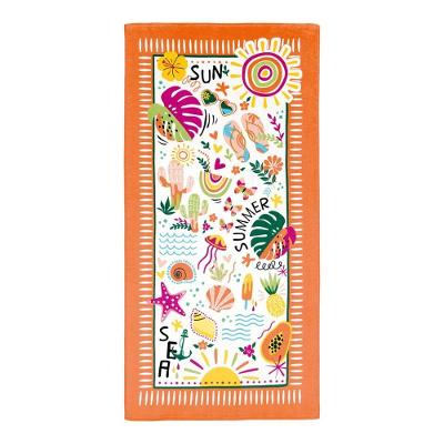 Toalha de Praia Velour Aveludada 76x152CM 320g-m2 Algodão Laranja Döhler