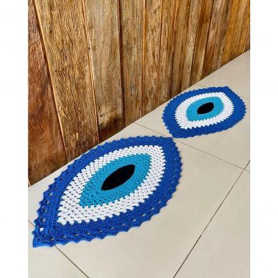 Kit 2 Tapetes Olho Grego Crochê 80x50CM Algodão Multiuso Azul Artesanal