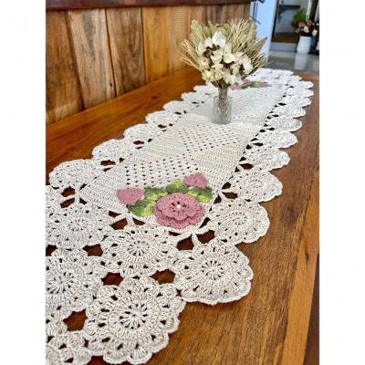 Caminho de Mesa Crochê Flores Barbante Algodão 1,65MX45CM Rosê