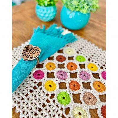 Bandeja Decorativa Retangular 40x30cm Crochê Artesanal Moedas Coloridas