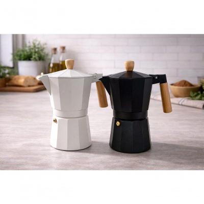 Cafeteira Italiana Milão 6 Xícaras Alumínio Cabo Amadeirado Fogão Creme Fratelli