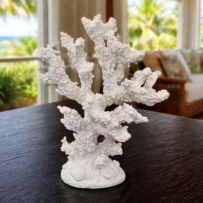 Coral Decorativo Artificial Náutico em Resina Tema Praia Branco 18x14x7cm