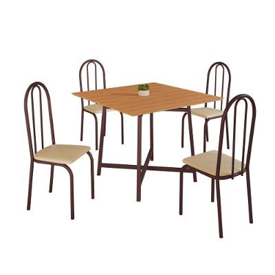 Conjunto de Jantar Ilhabela 4 Lugares MDF Marrom e Creme 90x90CM