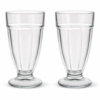 Kit 2 Taças Milkshake Vidro Reforçado Facetado 400ML Sobremesa Transparente Carisma
