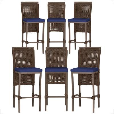 Kit 6 Banquetas Roma Alumínio Corda Náutica Estofado Marrom Trama Original